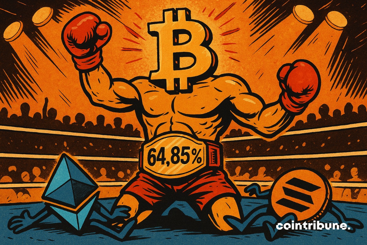Bitcoin captures almost 65 % of the market, unheard of for 4 years